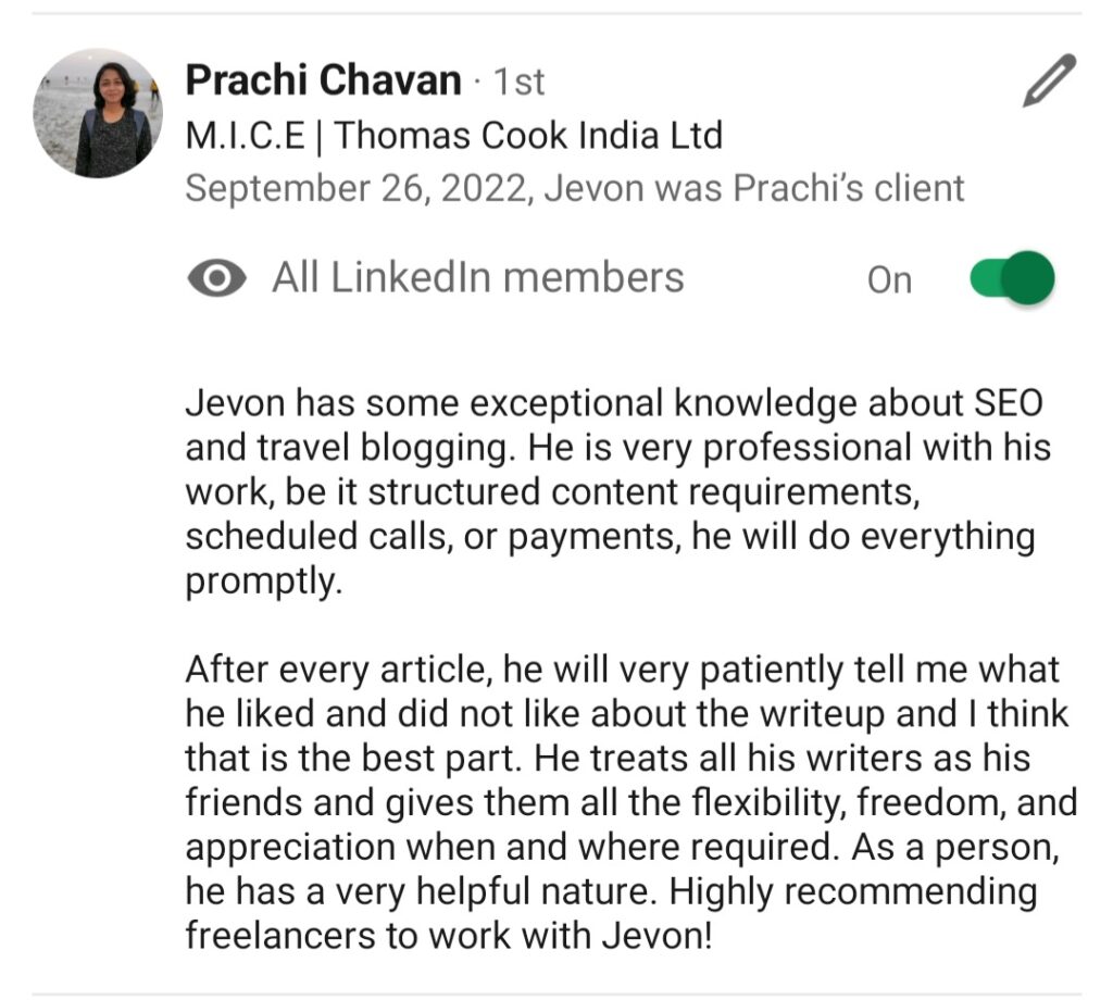 Jevon Linkedin Recommendation